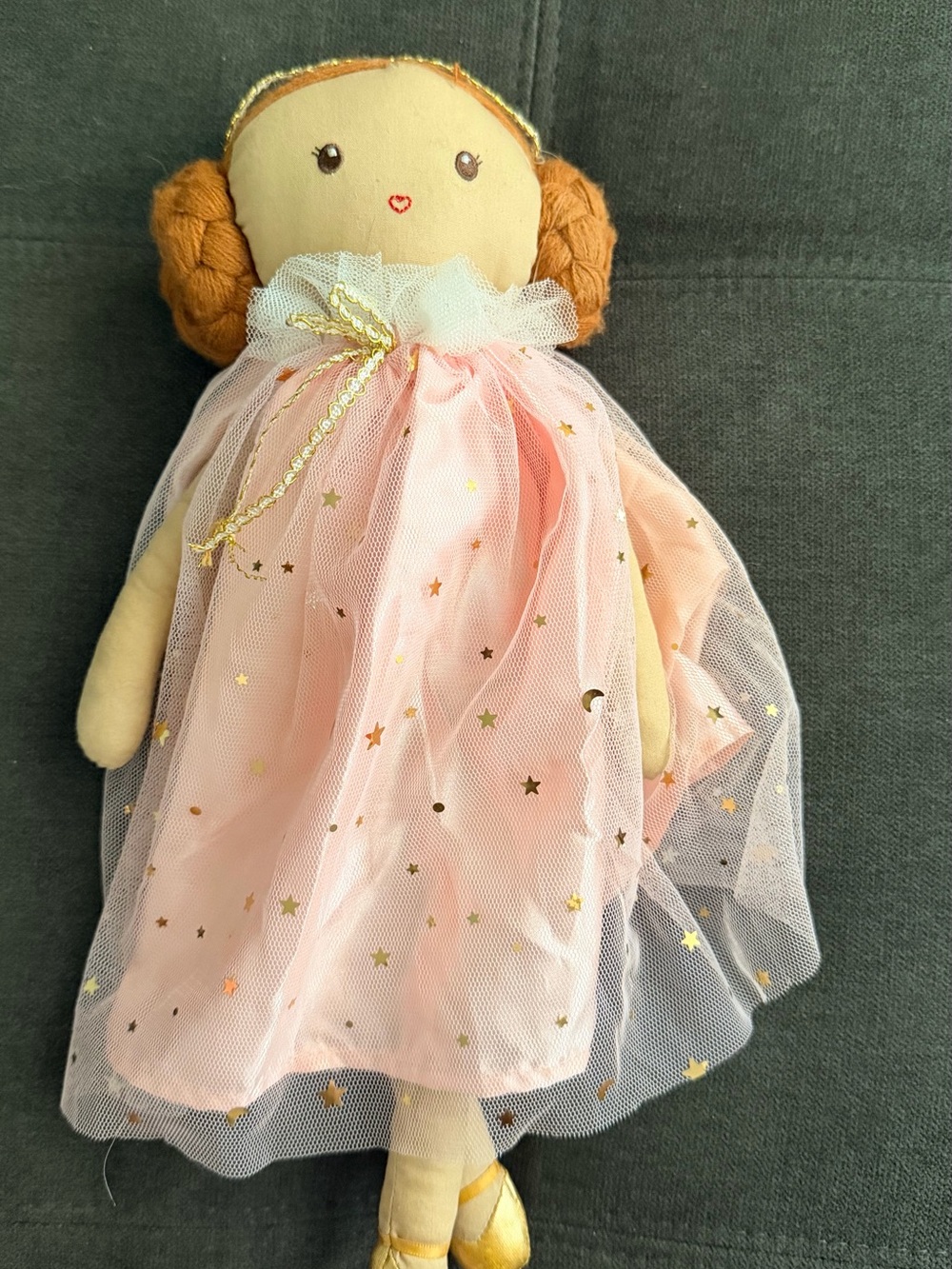 Pink Star-Print Tulle Princess Doll - Soft Fabric Toy
